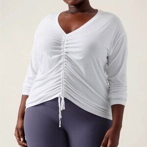 Athleta Crossover Ruched Top Long Sleeve White XL Modal Blend Athleisure Yoga